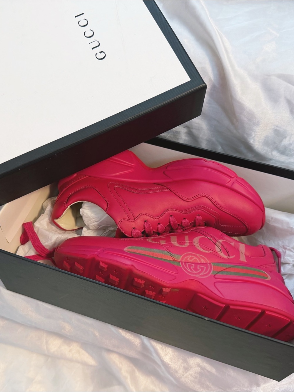 Gucci Pink Leather Platform Rhyton Sneakers